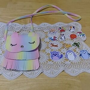 Rainbow colored cross-body bag for girls + Stickers